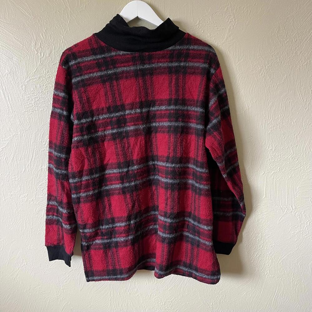 90s Grunge Plaid Fleece Pullover Relaxed Fit Red Black Cozy Layer